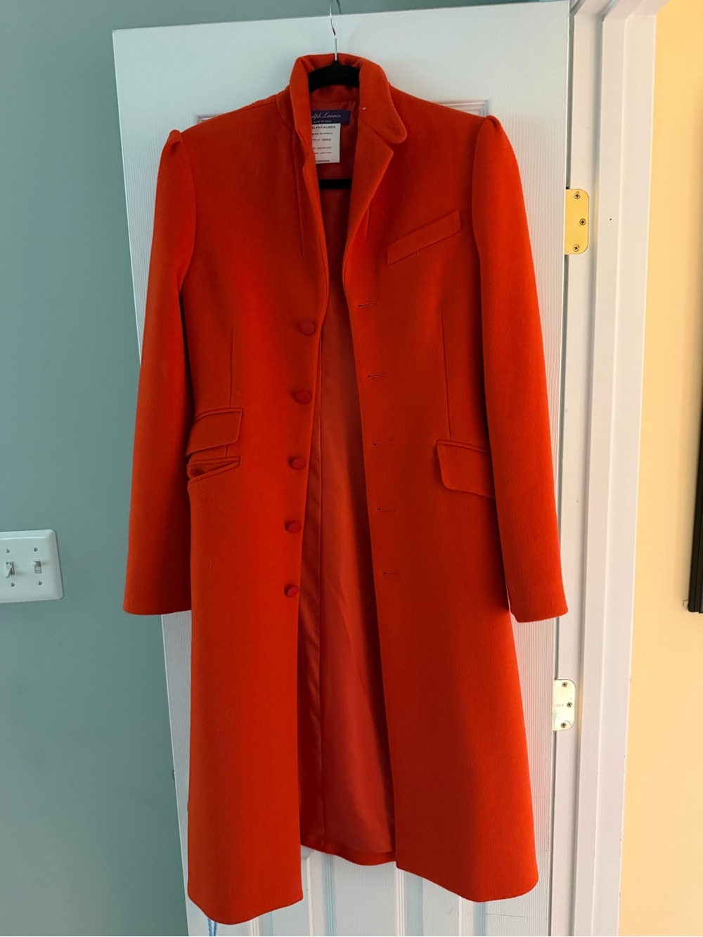 Ralph Lauren Bright Orange Tailored Long Wool Trench Coat